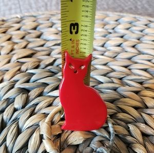Bakelite brooch pin red cat *crystal* eyes